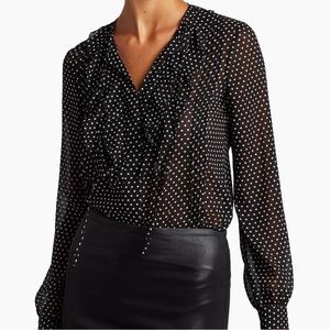 L'AGENCE Tabitha Sheer Black and White Star Print Flowy Ruffle Top Size S